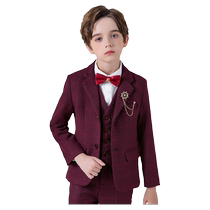 Childrens suit gown boy flower boy Yinglun Wind boy handsome qi Yangqi Wine Red Plaid Piano Table Performance Lecture