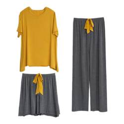 ພາກຮຽນ spring ແລະ summer Modal pajamas ແມ່ຍິງສັ້ນແຂນສັ້ນ trousers ສາມສິ້ນຊຸດບາງວ່າງຂະຫນາດໃຫຍ່ຂະຫນາດໃຫຍ່ Yoga ບາດເຈັບແລະໃສ່ເຮືອນ.