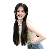 Wig ponytail for women with long hair natural simulated strap-on straight hair double ponytail wig piece can be tied into a low ponytail