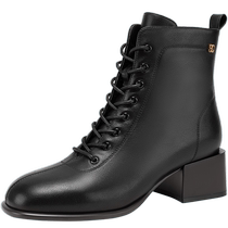 Qianbaidu thick high heel Martin boots for women 2023 autumn and winter new style outdoor style small short boots womens shoes plus velvet to keep warm