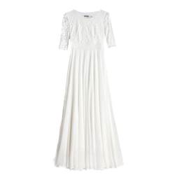 2024 New Feminine Long Dress with Big Swing Long Dress Summer Slim White Skirt Lace Splicing Beach Skirt