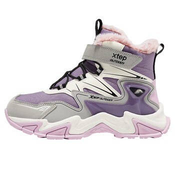 Xtep children's winter snow boots, girls' shoes, plus velvet to keep warm and thick, medium and large children's cotton boots, high-top sports shoes, cotton shoes