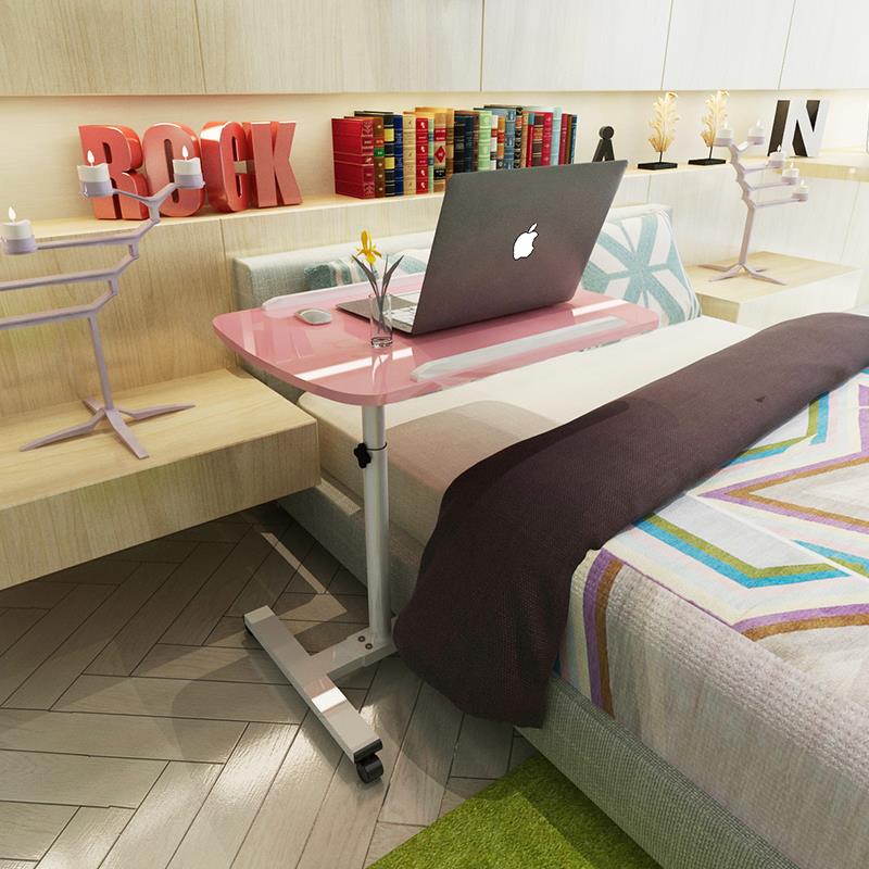 Bed with multifunctional lazy small bedside table folding movable lift rotating laptop desk simple