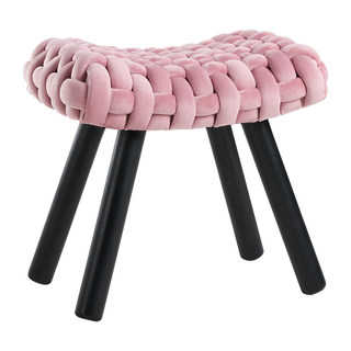 Weicher elfen-make-up-hocker mit beinen aus massivholz und sitz aus samt