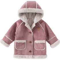 David Bella childrens fleece jacket 2024 girls winter new hooded top baby girl suede cardigan