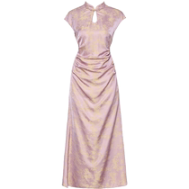 DPLAY2024 summer new Chinese style short-sleeved long skirt national style improved cheongsam pink dress skirt womens long skirt