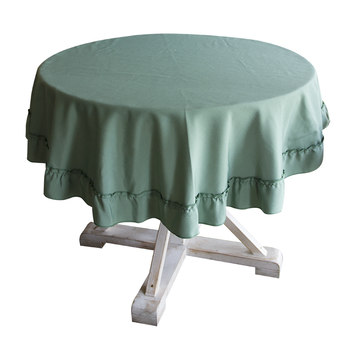 American country crochet tablecloth ruffled round tablecloth garden table cover solid green photo prop pastoral