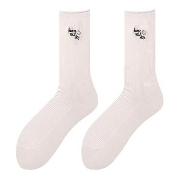 Smiley face embroidered socks ສະໄຕລ໌ເກົາຫຼີ ຖົງຕີນມ້ວນ hem
