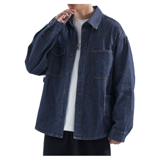
hansca Japanese blue denim shirt men's long-sleeved autumn new retro washable loose casual shirt jacket