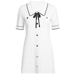 FIVE PLUS Women's Spring Doll Collar Woolen Dress Women's High Waist French Contrast Color Bow