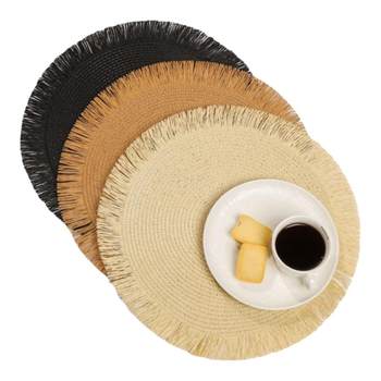 Handmade tassel paper braided placemat plate pad dining table round paper braid pad thermal insulation pad western placemat decorative pad