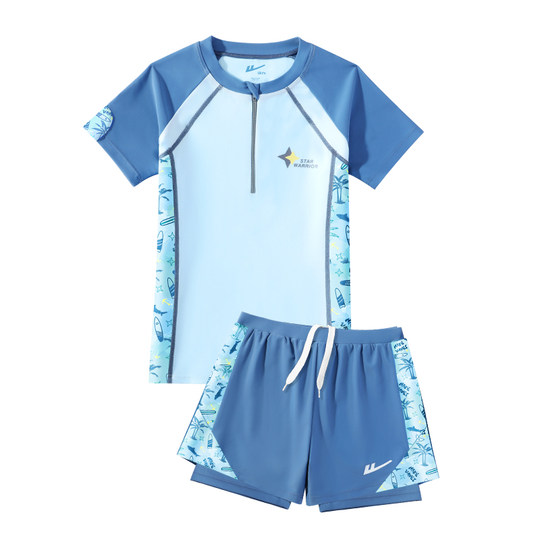 回力儿童泳衣男童分体中大童2025新款男孩青少年双层泳裤泳衣套装