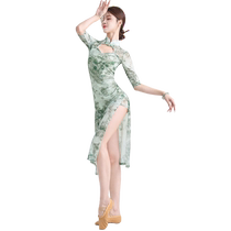 Dance country classical cheongsam high slit dance clothes for women elegant Chinese dance stretch gauze practice clothes performance clothes