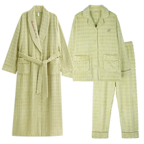 Xuanliang pajamas for women autumn and winter plus velvet and thickened flannel bathrobe three-piece set coral velvet nightgown home wear