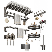 卡贝毛巾架免打孔卫生间浴巾架浴室置物架子枪灰色太空铝五金挂件