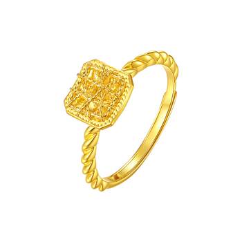 Chow tai sang gold ring for women, gold sparkling small sugar cubes, live mouth jewelry, stacked rings, birthday gift for girlfriend