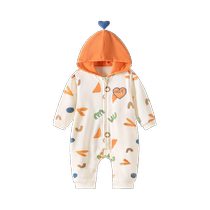 babylove baby jumpsuit spring and autumn pure cotton double layer baby romper hooded cute outing suit