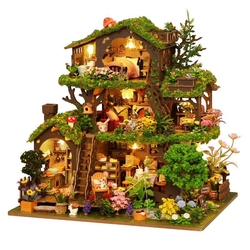 Forest adventure diy cabin building block assembly model