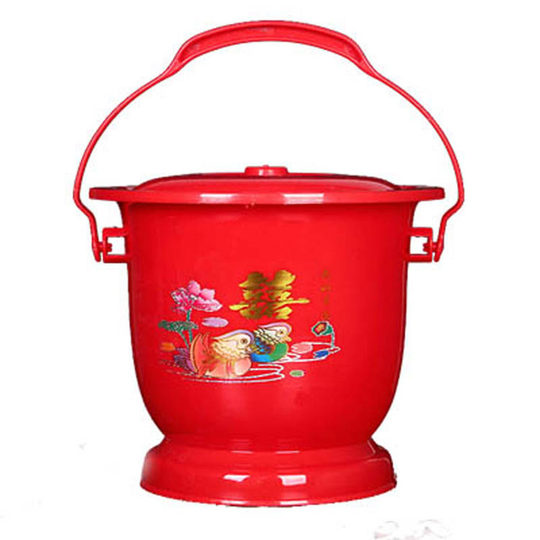 结婚红色塑料痰盂手提陪嫁子孙桶痰盂家用老人儿童坐便器成人夜壶