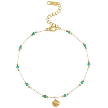 ຫີນສີຂຽວ Retro plated 18K gold shell anklet for women light luxury niche design 2024 new hot style new Chinese style anklet