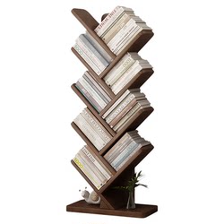 Gujiashome Solid Wood Tree-Shaped Bookshelf Floor-Standing Storage Rack for Home Use in the Living Room, Integrated Wall-Mounted Corner Small Bookcase