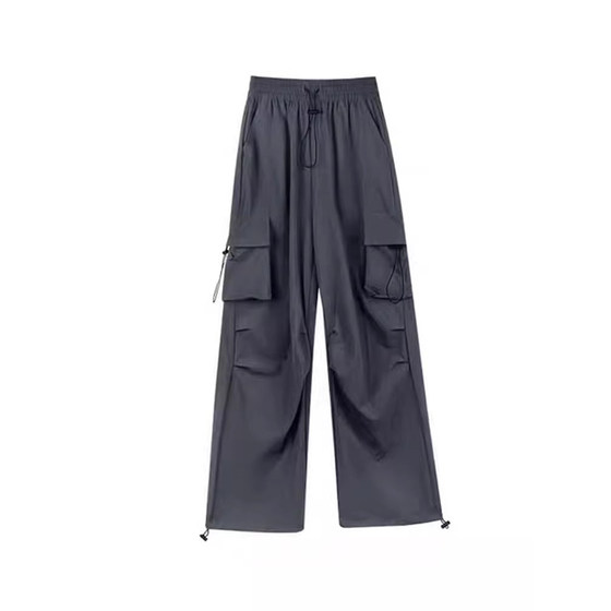 
Gray casual work pants for women with small sun protection quick-drying paratrooper pants large size fat mm slim ice silk wide-leg pants