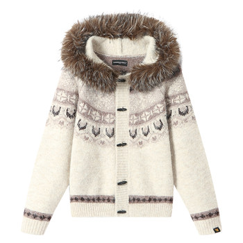 Dangerouspeople Joker Xue Dsp Fair Isle Hooded Detachable Fur Collar Knitted Cardigan Thick Coat