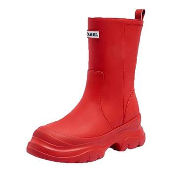 Camel women's shoes 2025 autumn new rain boots women's waterproof versatile thick sole heightening fashion boots slim casual short boots