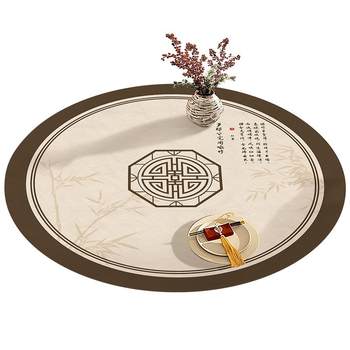 New chinese round table mat leather tablecloth without washing waterproof oil-proof anti-scalding round tea table mat household anti-slip pad New chinese round table mat leather tablecloth without washing waterproof oil-proof anti-scalding round tea table mat household anti-slip pad