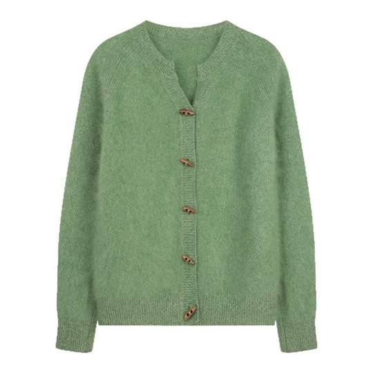 solighter法式羊绒牛角扣v领针织开衫女秋冬2025新款显瘦毛衣外套