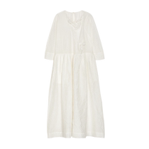 (Qian Jin Wardrobe) puretea tea silk cotton crepe tied white dress women 2024 summer new style
