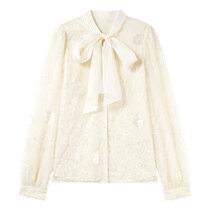 Qiushui Yirens design three-dimensional floral lace shirt 2024 new autumn womens romantic ribbon long-sleeved top