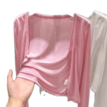 Ice silk Tencel white sun protection cardigan thin womens summer small outer blouse with suspender skirt tulle top