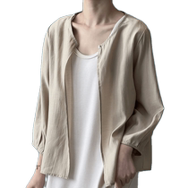 One-button chiffon sunscreen shirt for women summer thin three-quarter sleeve shirt with skirt and suspenders and blouse top