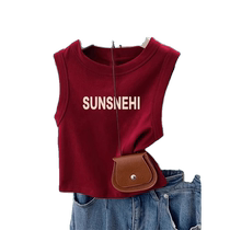Red racer camisole for women top with overalls bottoming shirt short sleeveless T-shirt for small people