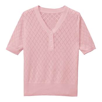 V-neck ice silk sweater short-sleeved t-shirt women's summer short style foreign style unique chic high-end temperament petite top