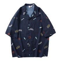 Gap mens 2024 summer new poplin nautical element printed short-sleeved shirt cotton top 461251