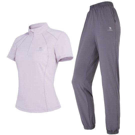 骆驼瑜伽套装女款夏季修身显瘦健身服速干透气训练运动短袖两件套