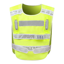Jiahu LED rechargeable reflective vest with flashing light red and blue flash vest highway patrol construction vest with printing