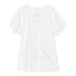 Xinbangbang homemade small fresh summer dress mid-length doll shirt shirt puff sleeve niche top lace-up short-sleeved shirt