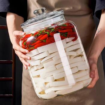 ກະປ໋ອງ kimchi ອາຫານຊັ້ນຫນາໃນຄົວເຮືອນທີ່ຜະນຶກເຂົ້າກັນ jaar ໃຫຍ່ດອງ sauerkraut pickle jar ການເກັບຮັກສາກະປ໋ອງແກ້ວ
