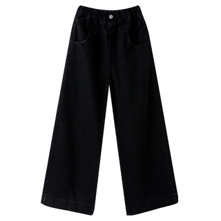 女童加绒牛仔裤冬季新款女孩大童好看直筒长裤秋冬儿童黑色阔腿裤