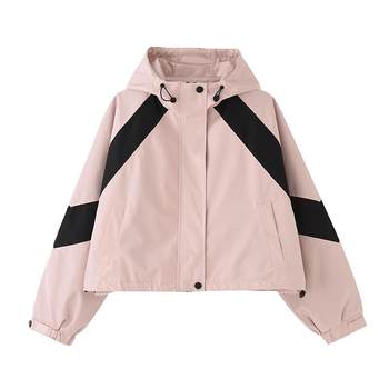 mc2 color block hooded jacket women's spring new black Korean style retro workwear ວ່າງແລະສະດວກສະບາຍ