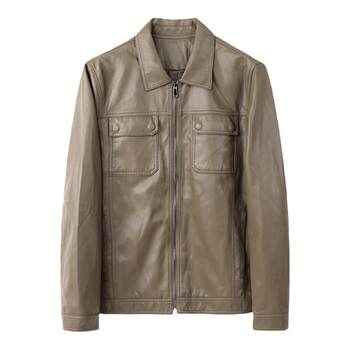 Yuppie Gentleman Men's Casual Double Pocket Jacket Khaki Versatile Retro Zipper Solid Color Jacket ຄຸນນະພາບສູງ