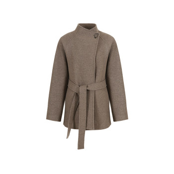 范洛Fano 49羊毛慵懒松弛感系带立领设计牛角扣毛呢短外套女2025