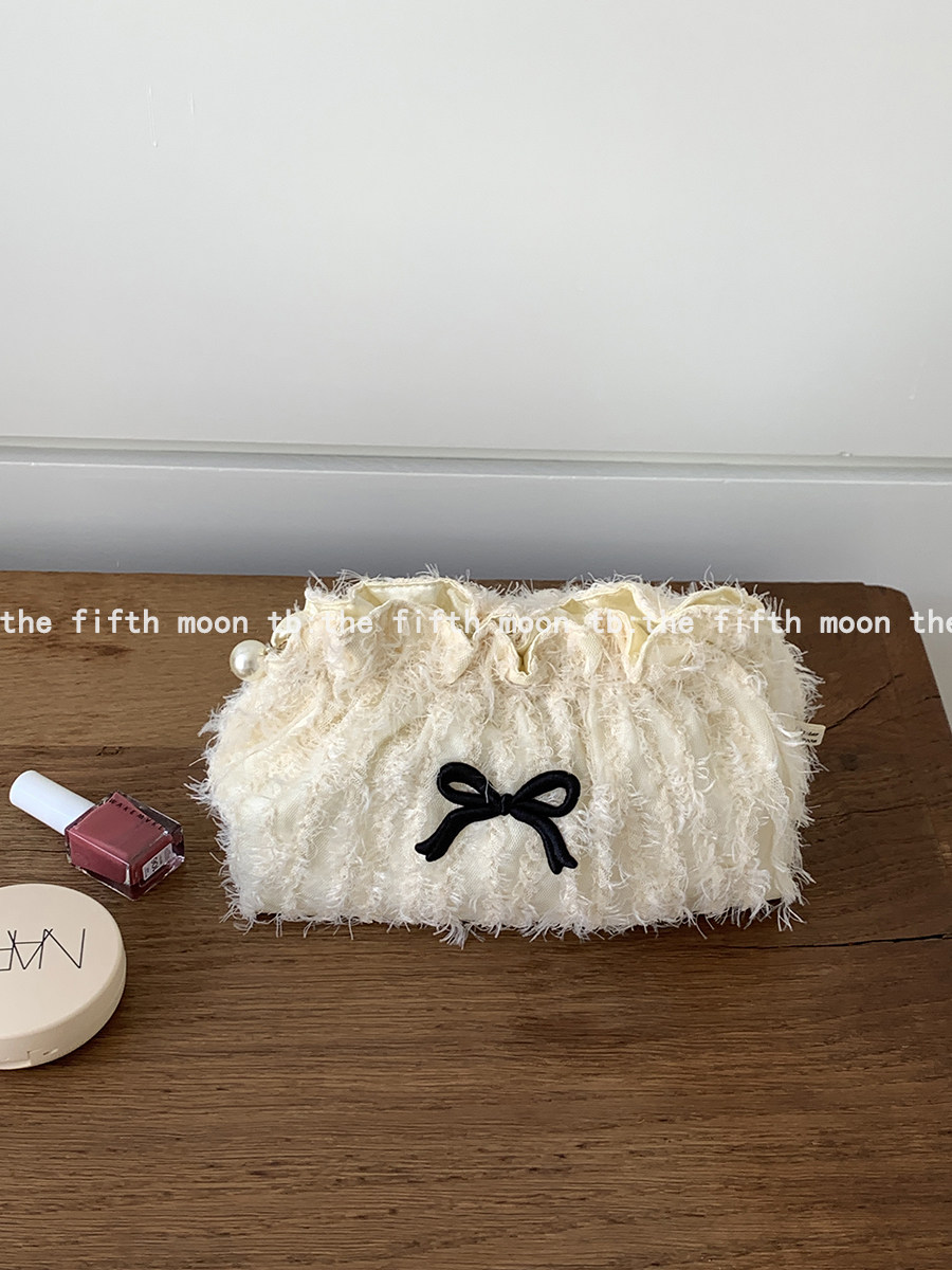 thefifthmoon's adorable black and pink bow-tie feather-feather cloud bag/makeup bag/storage pouch
