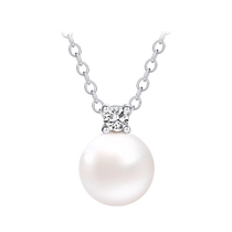 CRD克徕帝18K金珍珠钻石项链正圆强光约6mm淡水珍珠吊坠真钻礼物