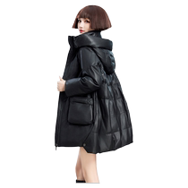 2023 Winter New Designer Winter Sheepskin Genuine Leather Down Jacket Womens Mid-Length Goose Down Hooded Trendy Style