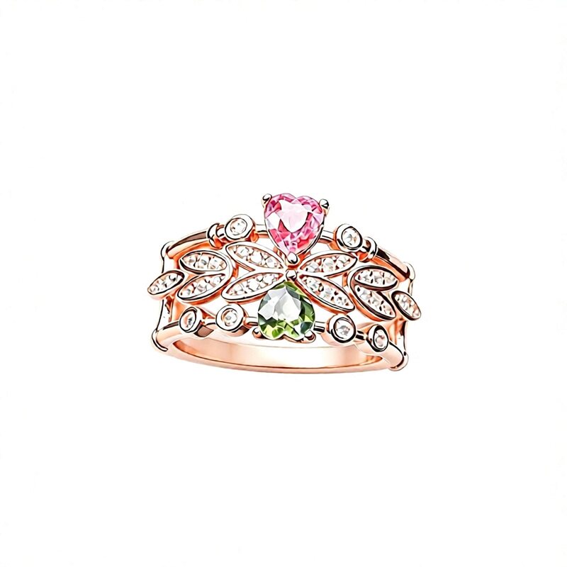 Natural Colorful Candy Tourmaline Women's Ring Sweet Flowers