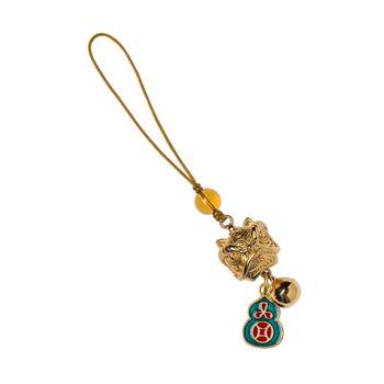Qiongrui pure brass lion awakening bell mobile phone chain lanyard exquisite pendant gourd wealth pendant pendant women's high-end mobile phone jewelry bag u disk pendant national trend lion hanging chain mobile phone rope pendant